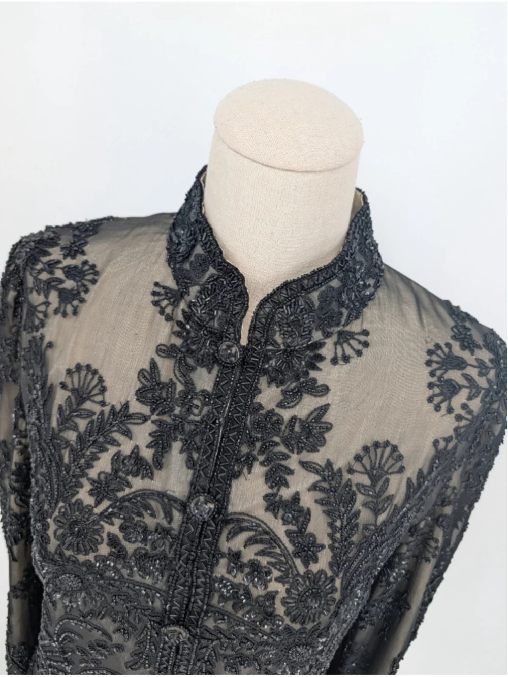 Vintage Adrianna Papell Evening Black Beaded Silk Jacket 90s Size L Y2K Formal - Picture 3 of 16